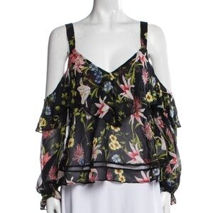 Nicholas Cold Shoulder Floral Silk Blouse